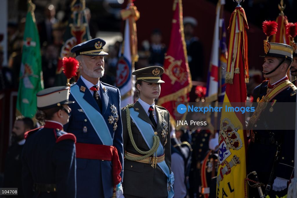MADRID, SPAIN, OCTOBER 12, 2026: Spain's King Felipe VI and Queen Letizia preside over National Day celebrations in Madrid. Prime Minister Pedro Sanchez, government ministers and other national, regional and local officials attend the commemorative events. Photo by C. Carvajal / JNA Press. (Photo by C. Carvajal/JNA Press via Nexpher Images)