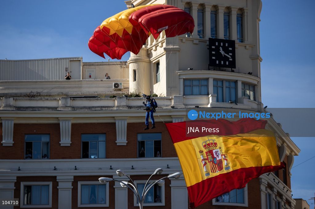 MADRID, SPAIN, OCTOBER 12, 2026: Spain's King Felipe VI and Queen Letizia preside over National Day celebrations in Madrid. Prime Minister Pedro Sanchez, government ministers and other national, regional and local officials attend the commemorative events. Photo by C. Carvajal / JNA Press. (Photo by C. Carvajal/JNA Press via Nexpher Images)