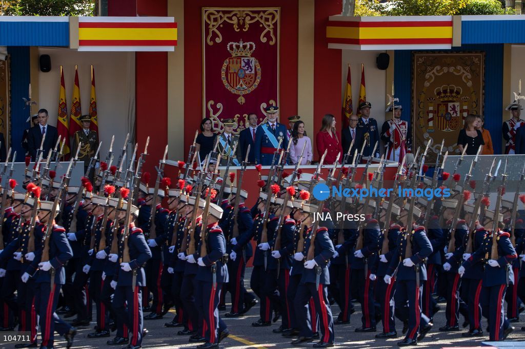 MADRID, SPAIN, OCTOBER 12, 2026: Spain's King Felipe VI and Queen Letizia preside over National Day celebrations in Madrid. Prime Minister Pedro Sanchez, government ministers and other national, regional and local officials attend the commemorative events. Photo by C. Carvajal / JNA Press. (Photo by C. Carvajal/JNA Press via Nexpher Images)