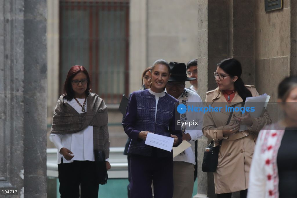 Mexican President Claudia Sheinbaum attends the "Dialogue with Indigenous and Afro-Mexican Peoples" to mark the Day of the Pluricultural Nation. Sheinbaum met with community leaders to discuss new legislative reforms recognizing indigenous towns as subjects of public at National Palace. on October 12, 2026 in Mexico City, Mexico. (Photo by Carlos Santiago/ Eyepix Group) (Photo by Carlos Santiago/ Eyepix Group/Eyepix via Nexpher Images)