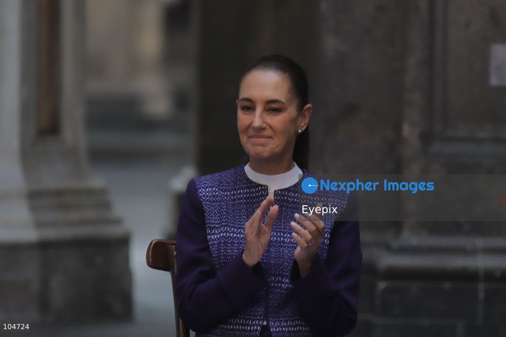 Mexican President Claudia Sheinbaum attends the "Dialogue with Indigenous and Afro-Mexican Peoples" to mark the Day of the Pluricultural Nation. Sheinbaum met with community leaders to discuss new legislative reforms recognizing indigenous towns as subjects of public at National Palace. on October 12, 2026 in Mexico City, Mexico. (Photo by Carlos Santiago/ Eyepix Group) (Photo by Carlos Santiago/ Eyepix Group/Eyepix via Nexpher Images)