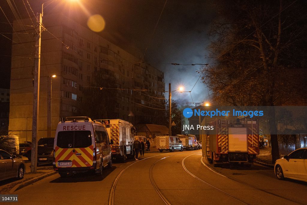 KHARKIV, UKRAINE, OCTOBER 12, 2026: Emergency workers conduct rescue operations at a residential building damaged in a Russian strike in Kharkiv's Kholodnohirskyi district. A firefighter was injured by falling concrete debris while clearing the rubble and was evacuated on a stretcher. Photo by Andrew Cling/ JNA Press. (Photo by Andrew Cling/JNA Press via Nexpher Images)