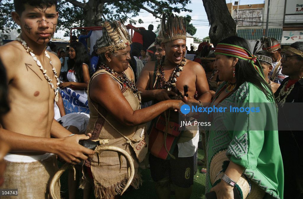MARACAIBO, ZULIA, VENEZUELA, OCTOBER 12, 2026: Members of Indigenous communities take part in a march in Maracaibo to mark Indigenous Resistance Day. The gathering celebrates Indigenous cultural heritage and identity. Photo by Humberto Matheus / JNA Press. (Photo by Humberto Matheus/JNA Press via Nexpher Images)