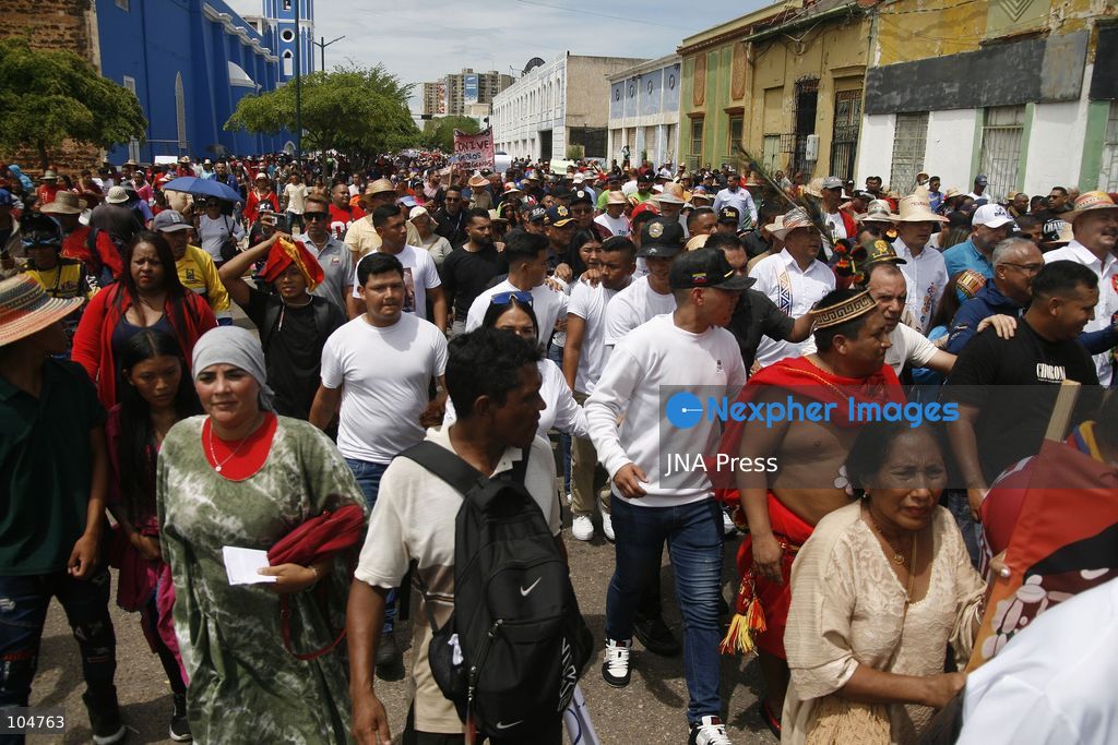 MARACAIBO, ZULIA, VENEZUELA, OCTOBER 12, 2026: Members of Indigenous communities take part in a march in Maracaibo to mark Indigenous Resistance Day. The gathering celebrates Indigenous cultural heritage and identity. Photo by Humberto Matheus / JNA Press. (Photo by Humberto Matheus/JNA Press via Nexpher Images)