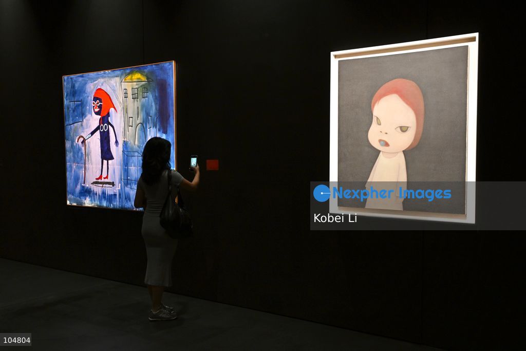 Candy Blue Night, an artwork of Yoshitomo Nara, La Vieja, an artwork of Jean-Michel Basquiat display at Sotheby's Maison on October 13, 2026 in Hong Kong. (Photo by Kobei Li/Nexpher Images)