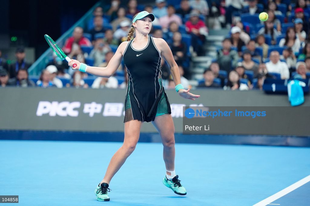 Mirra Andreeva in action against Qinwen Zheng of China during their women's singles final match on day eleven of China Open at the National Tennis Center on October 11, 2026 in Beijing, China. (Photo by Peter Li/Nexpher Images)