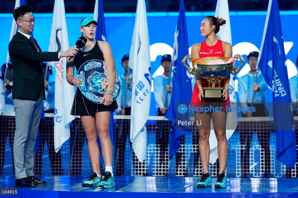 Zheng Qinwen of China defeated Mirra Andreeva 2-0 to claim the women's singles title at the 2026 China Open in Beijing on October 11, 2026. It was Zheng's first WTA 1000 title, making her the first home player to win the China Open women's singles. Zheng is pictured holding the trophy. (Photo by Peter Li/Nexpher Images)