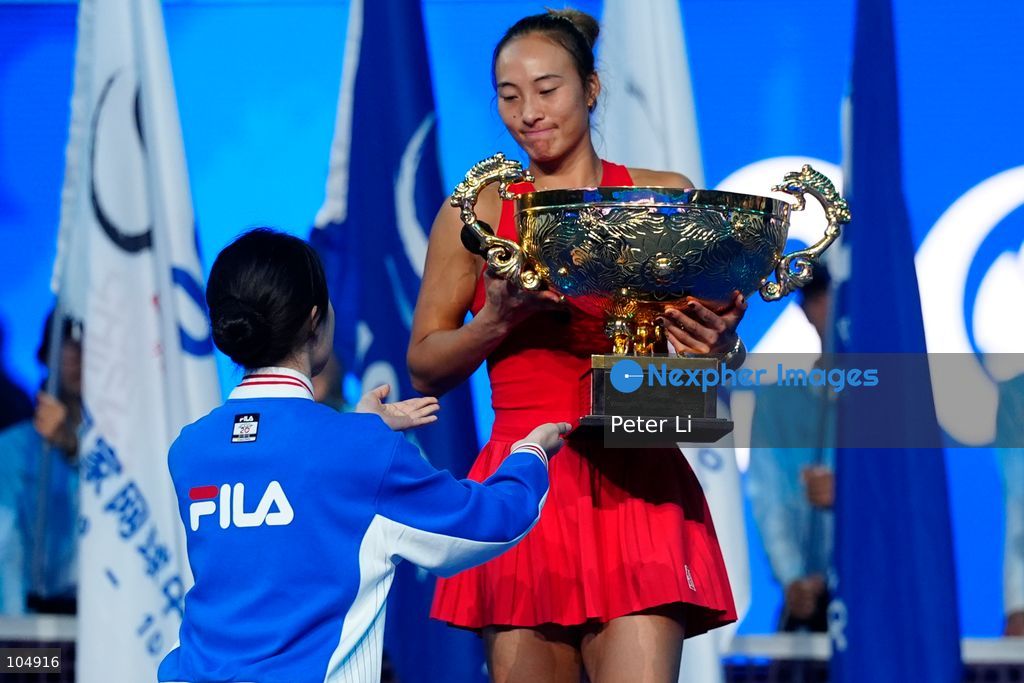 Zheng Qinwen of China defeated Mirra Andreeva 2-0 to claim the women's singles title at the 2026 China Open in Beijing on October 11, 2026. It was Zheng's first WTA 1000 title, making her the first home player to win the China Open women's singles. Zheng is pictured holding the trophy. (Photo by Peter Li/Nexpher Images)