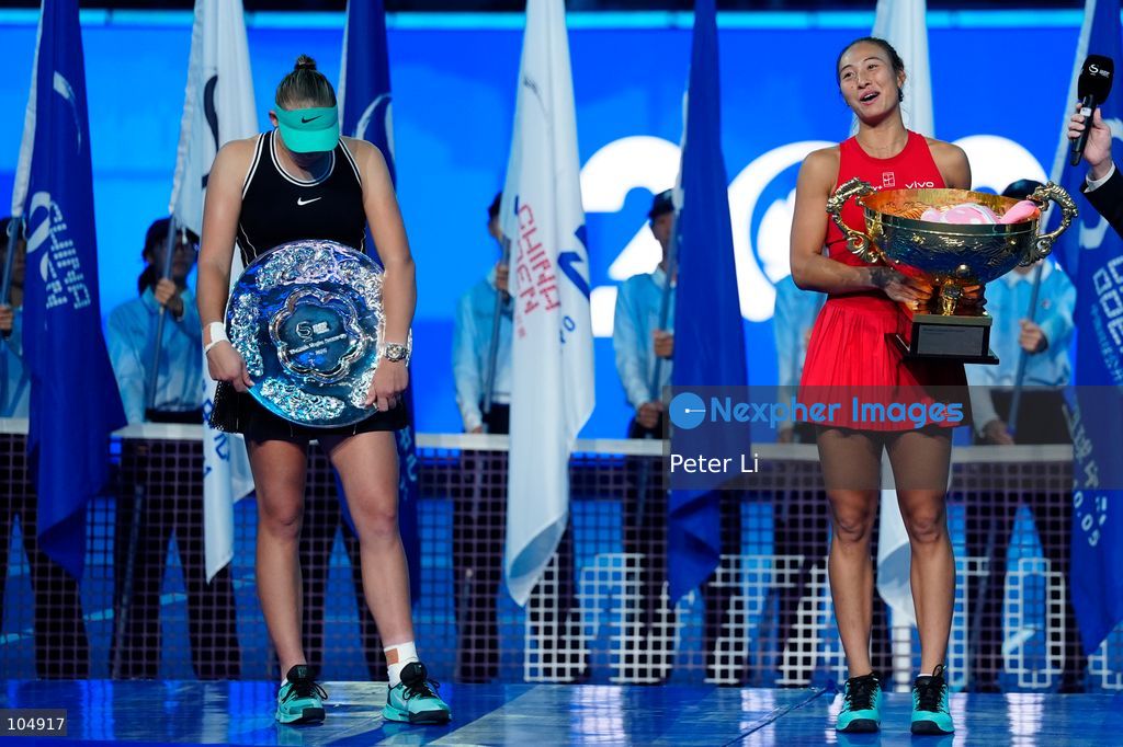 Zheng Qinwen of China defeated Mirra Andreeva 2-0 to claim the women's singles title at the 2026 China Open in Beijing on October 11, 2026. It was Zheng's first WTA 1000 title, making her the first home player to win the China Open women's singles. Zheng is pictured holding the trophy. (Photo by Peter Li/Nexpher Images)
