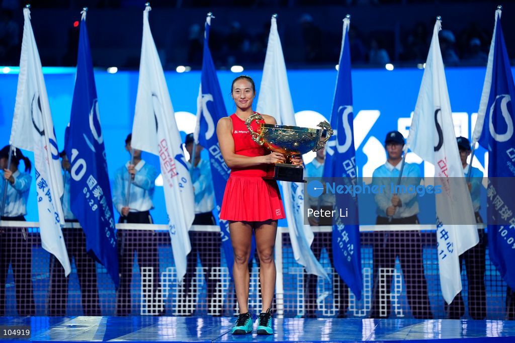 Zheng Qinwen of China defeated Mirra Andreeva 2-0 to claim the women's singles title at the 2026 China Open in Beijing on October 11, 2026. It was Zheng's first WTA 1000 title, making her the first home player to win the China Open women's singles. Zheng is pictured holding the trophy. (Photo by Peter Li/Nexpher Images)