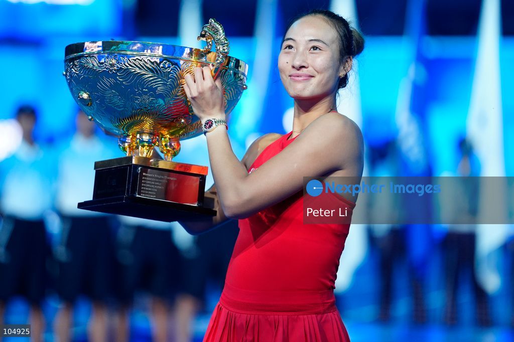 Zheng Qinwen of China defeated Mirra Andreeva 2-0 to claim the women's singles title at the 2026 China Open in Beijing on October 11, 2026. It was Zheng's first WTA 1000 title, making her the first home player to win the China Open women's singles. Zheng is pictured holding the trophy. (Photo by Peter Li/Nexpher Images)
