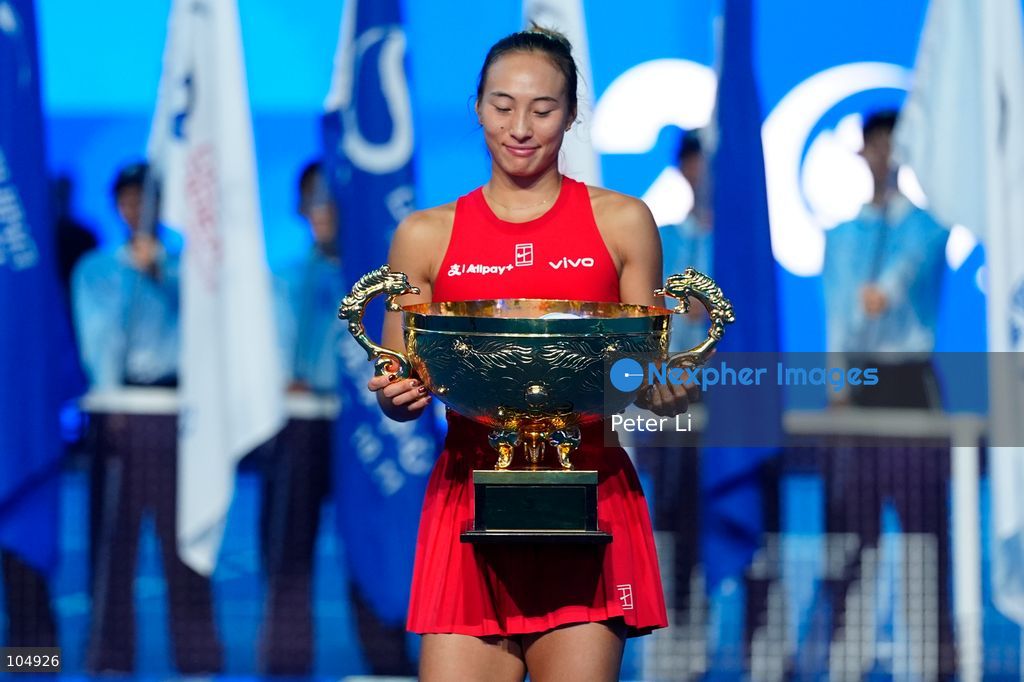 Zheng Qinwen of China defeated Mirra Andreeva 2-0 to claim the women's singles title at the 2026 China Open in Beijing on October 11, 2026. It was Zheng's first WTA 1000 title, making her the first home player to win the China Open women's singles. Zheng is pictured holding the trophy. (Photo by Peter Li/Nexpher Images)