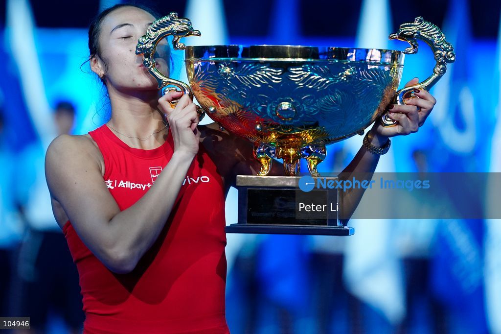 Zheng Qinwen of China defeated Mirra Andreeva 2-0 to claim the women's singles title at the 2026 China Open in Beijing on October 11, 2026. It was Zheng's first WTA 1000 title, making her the first home player to win the China Open women's singles. Zheng is pictured holding the trophy. (Photo by Peter Li/Nexpher Images)