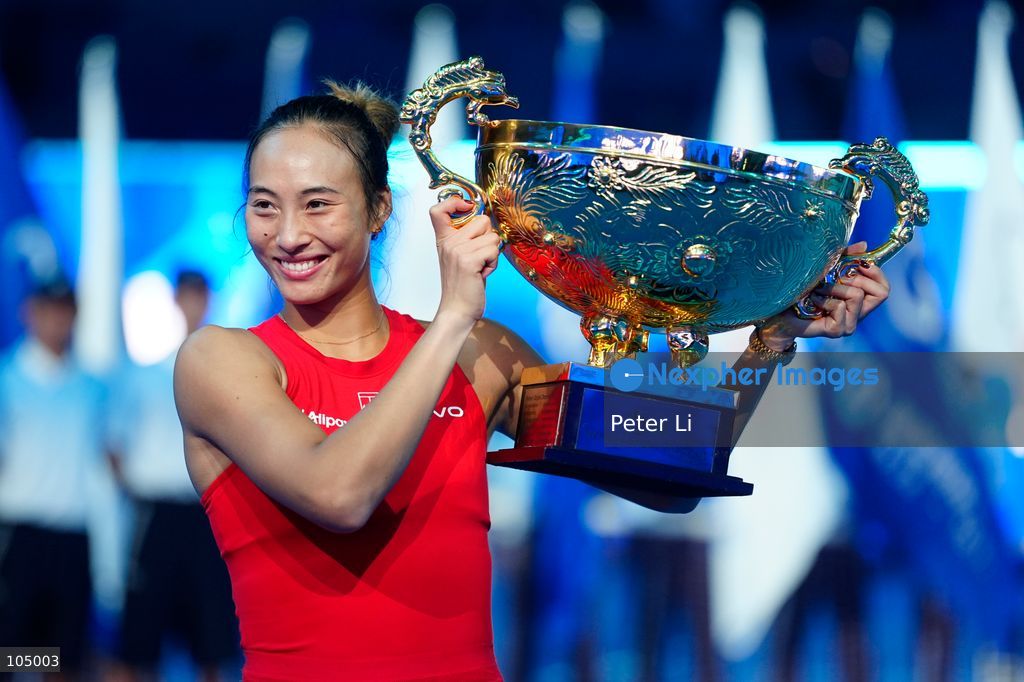 TOP PICS - Qinwen Zheng of China,Chinese actor Jin Dong and Mirra Andreeva pose for a photograph before the Women's Singles final match on day eleven of China Open at the National Tennis Center on October 11, 2026 in Beijing, China. (Photo by Peter Li/Nexpher Images)
