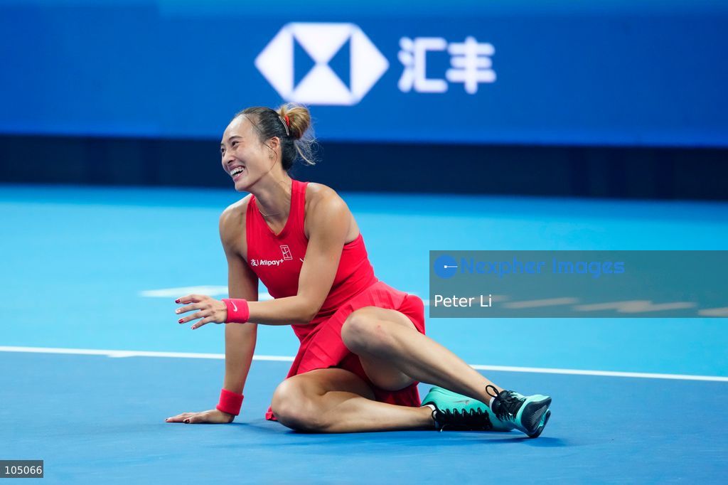 Zheng Qinwen of China celebrates winning against Mirra Andreeva of the Russia during their Womens Singles final match at the China Open tennis tournament in Beijing, China, 11 October 2026. (Photo by Peter Li/Nexpher Images)