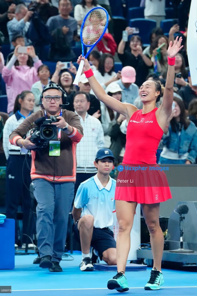 Zheng Qinwen of China celebrates winning against Mirra Andreeva of the Russia during their Womens Singles final match at the China Open tennis tournament in Beijing, China, 11 October 2026. (Photo by Peter Li/Nexpher Images)