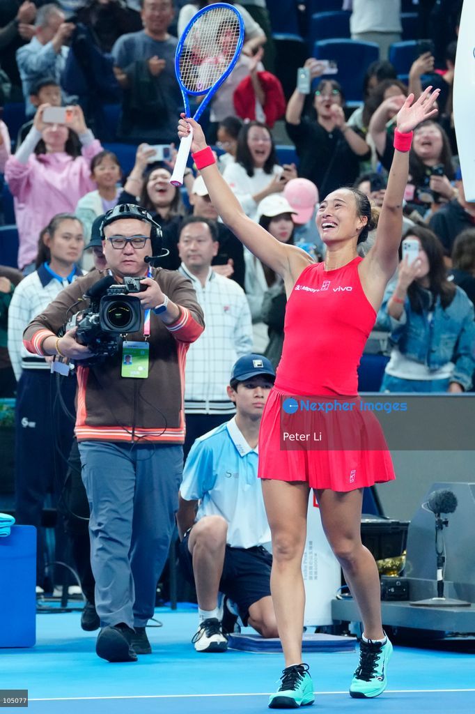 Zheng Qinwen of China celebrates winning against Mirra Andreeva of the Russia during their Womens Singles final match at the China Open tennis tournament in Beijing, China, 11 October 2026. (Photo by Peter Li/Nexpher Images)