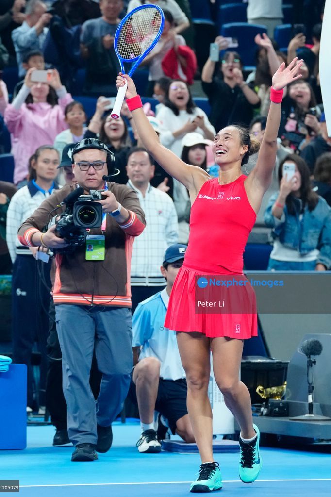 Zheng Qinwen of China celebrates winning against Mirra Andreeva of the Russia during their Womens Singles final match at the China Open tennis tournament in Beijing, China, 11 October 2026. (Photo by Peter Li/Nexpher Images)