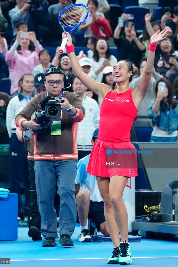 Zheng Qinwen of China celebrates winning against Mirra Andreeva of the Russia during their Womens Singles final match at the China Open tennis tournament in Beijing, China, 11 October 2026. (Photo by Peter Li/Nexpher Images)