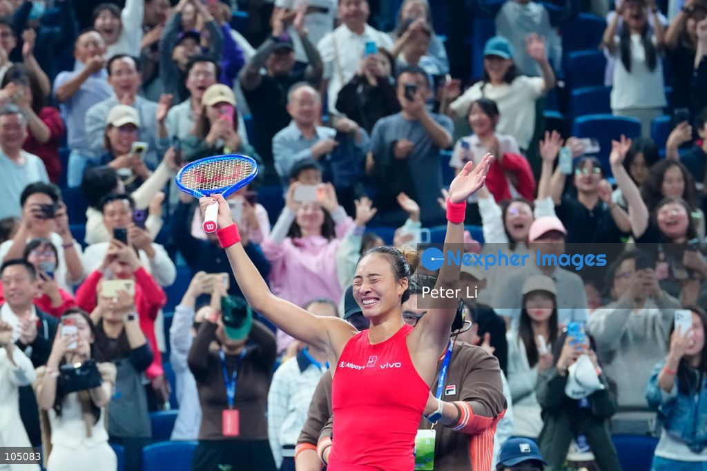 Zheng Qinwen of China celebrates winning against Mirra Andreeva of the Russia during their Womens Singles final match at the China Open tennis tournament in Beijing, China, 11 October 2026. (Photo by Peter Li/Nexpher Images)