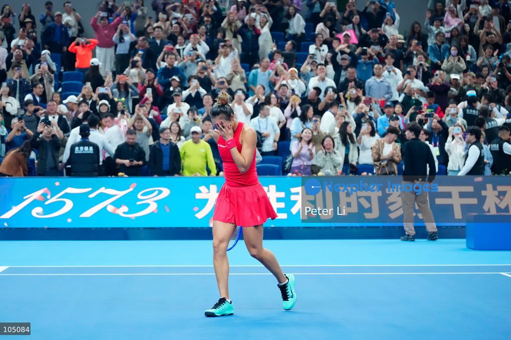 Zheng Qinwen of China celebrates winning against Mirra Andreeva of the Russia during their Womens Singles final match at the China Open tennis tournament in Beijing, China, 11 October 2026. (Photo by Peter Li/Nexpher Images)