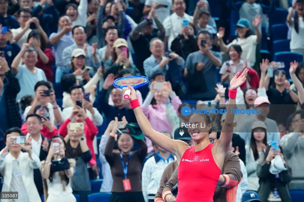 Zheng Qinwen of China celebrates winning against Mirra Andreeva of the Russia during their Womens Singles final match at the China Open tennis tournament in Beijing, China, 11 October 2026. (Photo by Peter Li/Nexpher Images)
