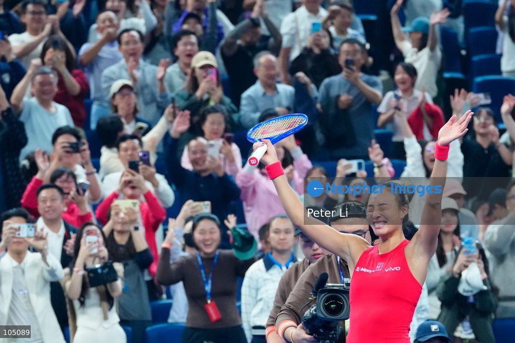 Zheng Qinwen of China celebrates winning against Mirra Andreeva of the Russia during their Womens Singles final match at the China Open tennis tournament in Beijing, China, 11 October 2026. (Photo by Peter Li/Nexpher Images)