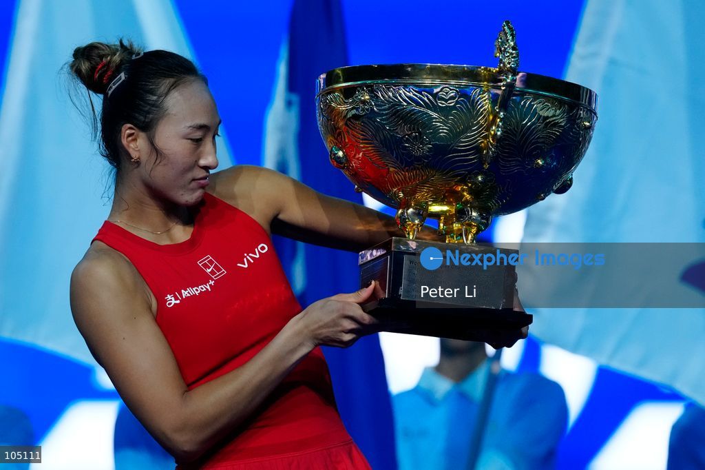 Zheng Qinwen of China poses with her trophy after winning her Womens Singles final match against Mirra Andreeva of the Russia at the China Open tennis tournament in Beijing, China, 11 October 2026. (Photo by Peter Li/Nexpher Images)