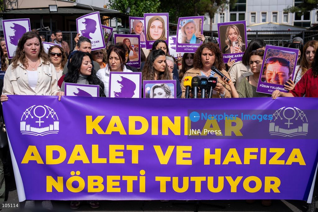 DIYARBAKIR, TURKEY, OCTOBER 13, 2026: The ‘Women, Justice, and Memory Vigil’, launched in Diyarbakır by the Diyarbakır Network for Combating Violence in response to the killings of women, is now in its second week. During the vigil in front of the Diyarbakır Courthouse, participants displayed a banner reading ‘Women are keeping a vigil for justice and memory’, carried photographs of women who had been killed and read out their stories. Photo by Ardıl Batmaz / JNA Press (Photo by Ardıl Batmaz/JNA Press via Nexpher Images)