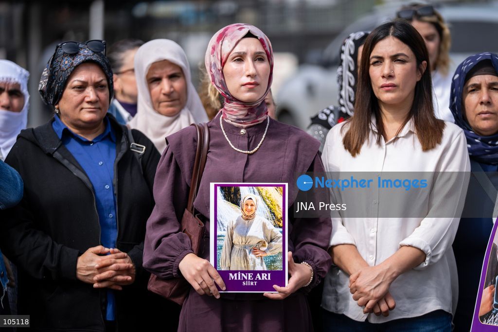 DIYARBAKIR, TURKEY, OCTOBER 13, 2026: The ‘Women, Justice, and Memory Vigil’, launched in Diyarbakır by the Diyarbakır Network for Combating Violence in response to the killings of women, is now in its second week. During the vigil in front of the Diyarbakır Courthouse, participants displayed a banner reading ‘Women are keeping a vigil for justice and memory’, carried photographs of women who had been killed and read out their stories. Photo by Ardıl Batmaz / JNA Press (Photo by Ardıl Batmaz/JNA Press via Nexpher Images)