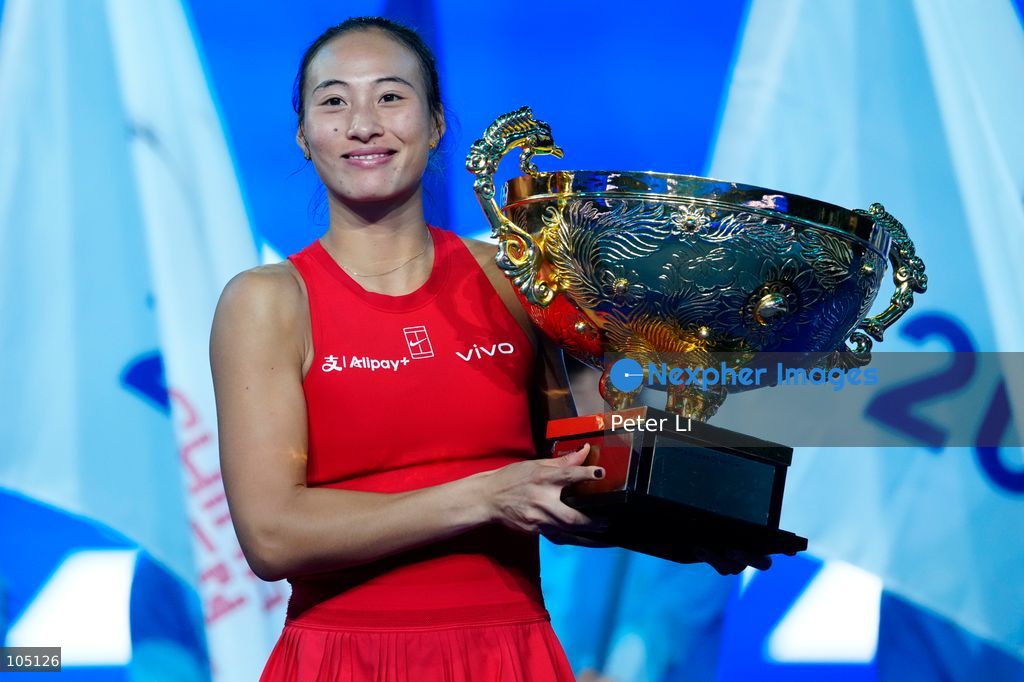 Zheng Qinwen of China poses with her trophy after winning her Womens Singles final match against Mirra Andreeva of the Russia at the China Open tennis tournament in Beijing, China, 11 October 2026. (Photo by Peter Li/Nexpher Images)