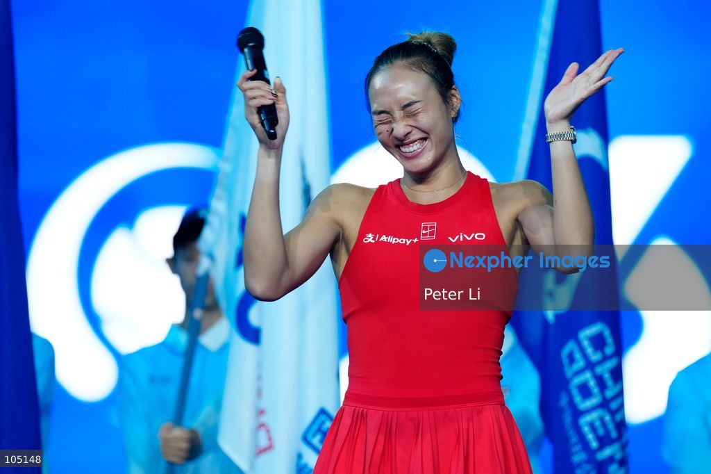 Zheng Qinwen of China poses with her trophy after winning her Womens Singles final match against Mirra Andreeva of the Russia at the China Open tennis tournament in Beijing, China, 11 October 2026. (Photo by Peter Li/Nexpher Images)
