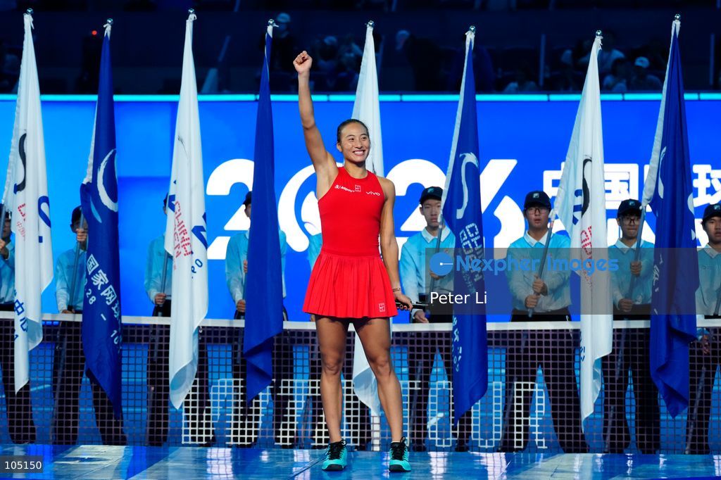 Zheng Qinwen of China poses with her trophy after winning her Womens Singles final match against Mirra Andreeva of the Russia at the China Open tennis tournament in Beijing, China, 11 October 2026. (Photo by Peter Li/Nexpher Images)