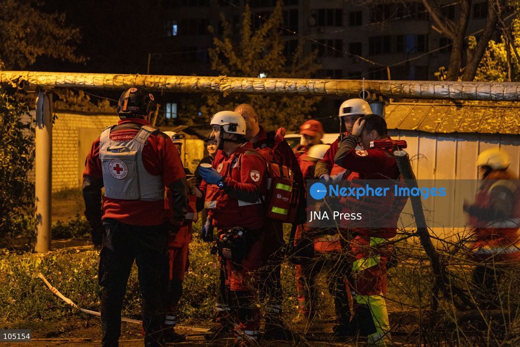 KHARKIV, UKRAINE, OCTOBER 12, 2026: A Russian strike destroyed a section of a four-story residential building in the Kholodnohirskyi District of Kharkiv, Ukraine, on the evening of October 12. Authorities said Russian forces used Banderol-type missiles in the attack. Rescuers recovered the bodies of three people, and search operations continued. Photo by Andrew Cling / JNA Press (Photo by Andrew Cling/JNA Press via Nexpher Images)
