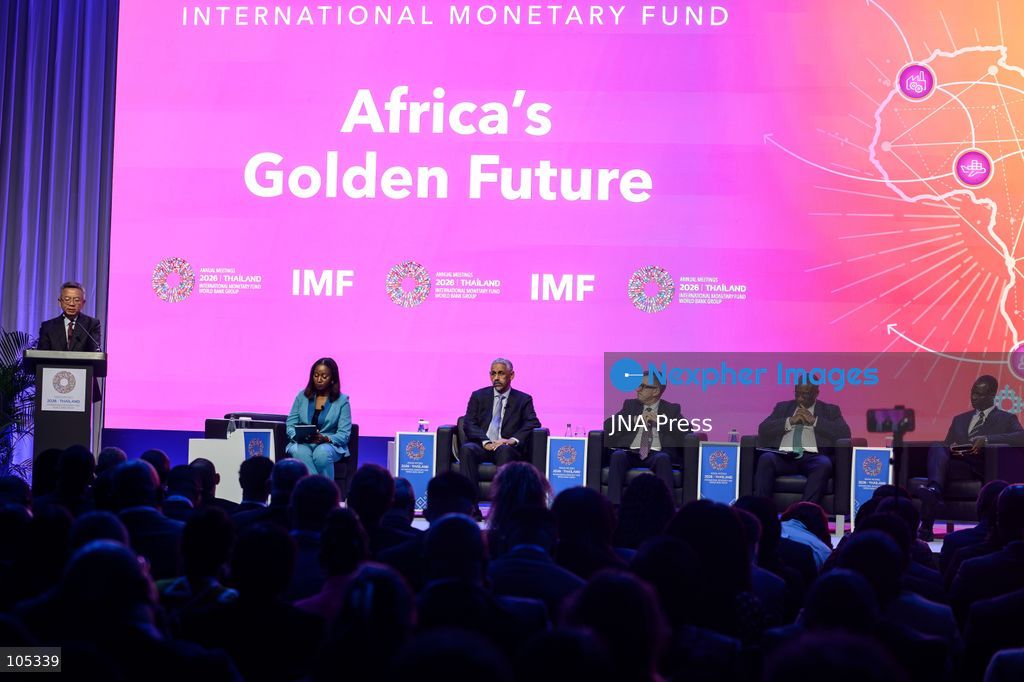 BANGKOK, THAILAND - OCTOBER 13, 2026: Deputy Managing Director of International Monetary Fund (IMF) Bo Li speaks on the podium, as (FROM THE LEFT TO RIGHT) Africanews Reporter Afolake Oyinloye, President of African Development Bank Group Sidi Ould Tah, Egypt's Minister of Economy and Planning Ahmed Rostom, Chair of Nedbank Group Limited Daniel Mminele, and Nigeria's Minister of Finance and Economy Taiwo Oyedele, take part in "Africa's Golden Future" during the 2026 Annual Meetings of the International Monetary Fund (IMF) and the World Bank Group in Bangkok. The discussion explores the possibilities of Africa's regional growth, structural reforms, and deeper trade integration and create jobs for its rapidly growing youth population. Photo by Watsawat Koktabtim / JNA Press. (Photo by Watsawat "James" Koktabtim/JNA Press via Nexpher Images)