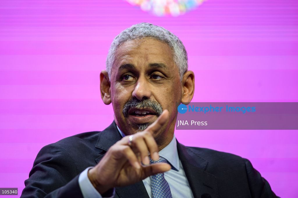 BANGKOK, THAILAND - OCTOBER 13, 2026: President of African Development Bank Group Sidi Ould Tah speaks in "Africa's Golden Future" during the 2026 Annual Meetings of the International Monetary Fund (IMF) and the World Bank Group in Bangkok. The discussion explores the possibilities of Africa's regional growth, structural reforms, and deeper trade integration and create jobs for its rapidly growing youth population. Photo by Watsawat Koktabtim / JNA Press. (Photo by Watsawat "James" Koktabtim/JNA Press via Nexpher Images)