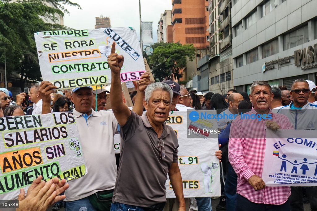 CARACAS, VENEZUELA, OCTOBER 13, 2026: Healthcare workers, teachers and university staff demonstrate in central Caracas to demand higher wages and improved labour benefits. Police block the march towards Miraflores Palace, while a union delegation proceeds to deliver signatures supporting the workers' demands. Photo by Mario Flores / JNA Press. (Photo by Mario Flores/JNA Press via Nexpher Images)