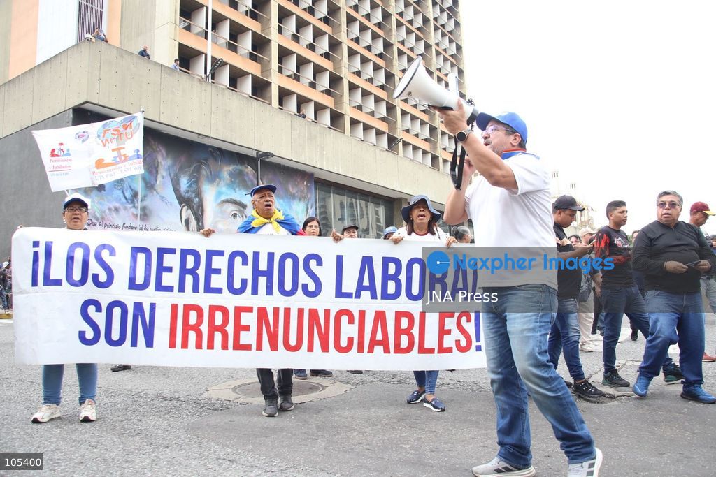 CARACAS, VENEZUELA, OCTOBER 13, 2026: Healthcare workers and teachers take part in a demonstration in central Caracas to demand higher wages and improved working conditions. The protest forms part of a joint mobilisation by unions representing health, education and university workers. Photo by Moises Quintero / JNA Press. (Photo by Moisés Quintero/JNA Press via Nexpher Images)