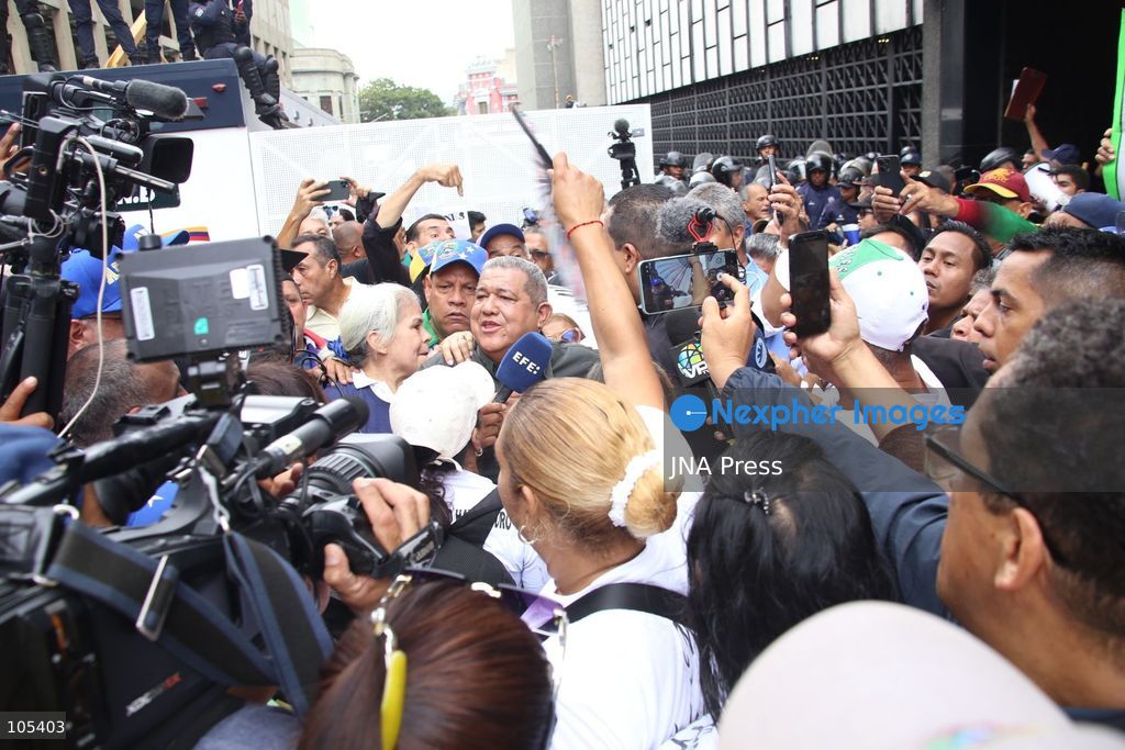 CARACAS, VENEZUELA, OCTOBER 13, 2026: Healthcare workers and teachers take part in a demonstration in central Caracas to demand higher wages and improved working conditions. The protest forms part of a joint mobilisation by unions representing health, education and university workers. Photo by Moises Quintero / JNA Press. (Photo by Moisés Quintero/JNA Press via Nexpher Images)