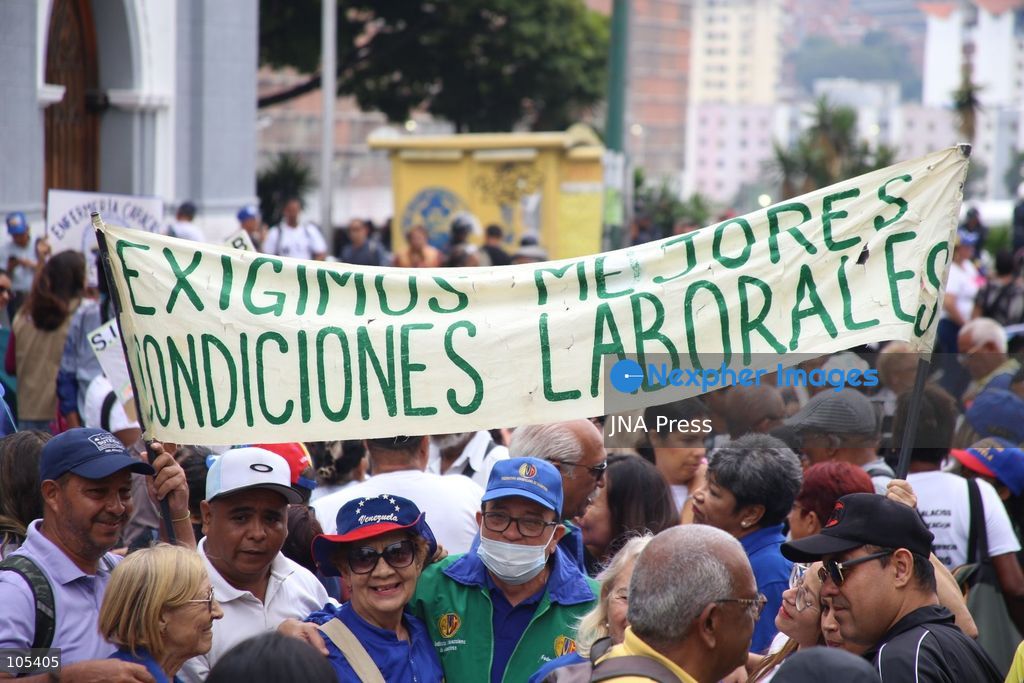 CARACAS, VENEZUELA, OCTOBER 13, 2026: Healthcare workers and teachers take part in a demonstration in central Caracas to demand higher wages and improved working conditions. The protest forms part of a joint mobilisation by unions representing health, education and university workers. Photo by Moises Quintero / JNA Press. (Photo by Moisés Quintero/JNA Press via Nexpher Images)