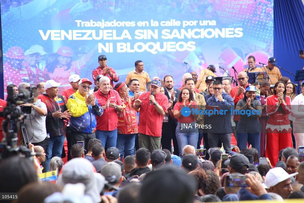 CARACAS, VENEZUELA, OCTOBER 13, 2026: Venezuelan government supporters take part in a march in central Caracas to demand the lifting of economic sanctions. The mobilisation was organised by the ruling United Socialist Party of Venezuela (PSUV). Photo by Moises Quintero / JNA Press. (Photo by Moisés Quintero/JNA Press via Nexpher Images)