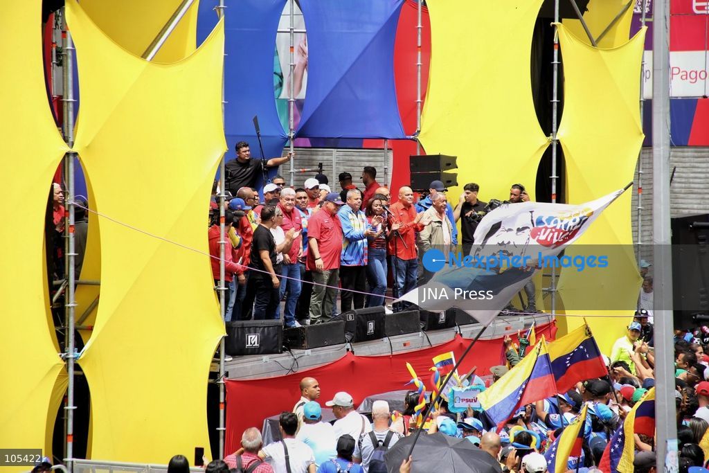 CARACAS, VENEZUELA, OCTOBER 13, 2026: Venezuelan government supporters take part in a march in central Caracas to demand the lifting of economic sanctions. The mobilisation was organised by the ruling United Socialist Party of Venezuela (PSUV). Photo by Moises Quintero / JNA Press. (Photo by Moisés Quintero/JNA Press via Nexpher Images)