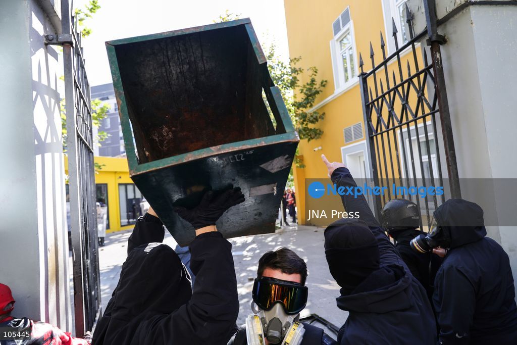 TIRANA, ALBANIA, OCTOBER 13, 2026: Student demonstrators clash with riot police outside the Ministry of Education in Tirana during a protest over university conditions, higher education costs and employment prospects. Police deploy tear gas and water cannons as protesters throw bricks and other objects. Several demonstrators are detained. Photo by Vlasov Sulaj / JNA Press. (Photo by Vlasov Sulaj/JNA Press via Nexpher Images)