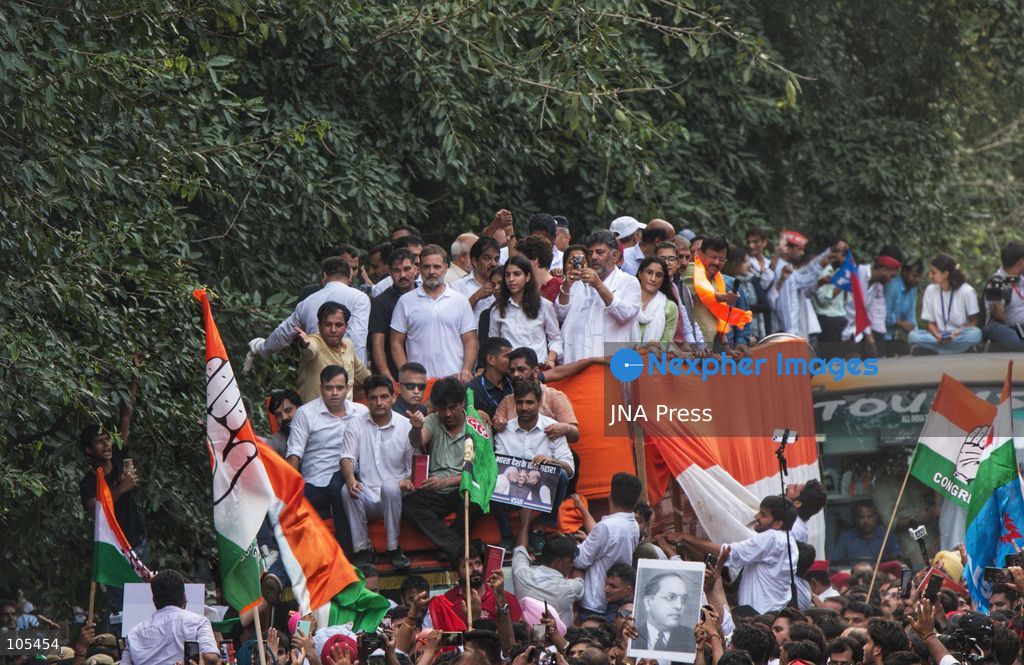 NEW DELHI, INDIA, OCTOBER 12, 2026: Congress party workers and opposition leaders take part in a protest in New Delhi demanding the resignation of Chief Election Commissioner Gyanesh Kumar over alleged electoral irregularities and revisions to voter rolls under the Special Intensive Revision (SIR). Police detain participants during the demonstration amid a heavy security deployment. Photo by Amit Sukula / JNA Press. (Photo by Amit shukla/JNA Press via Nexpher Images)