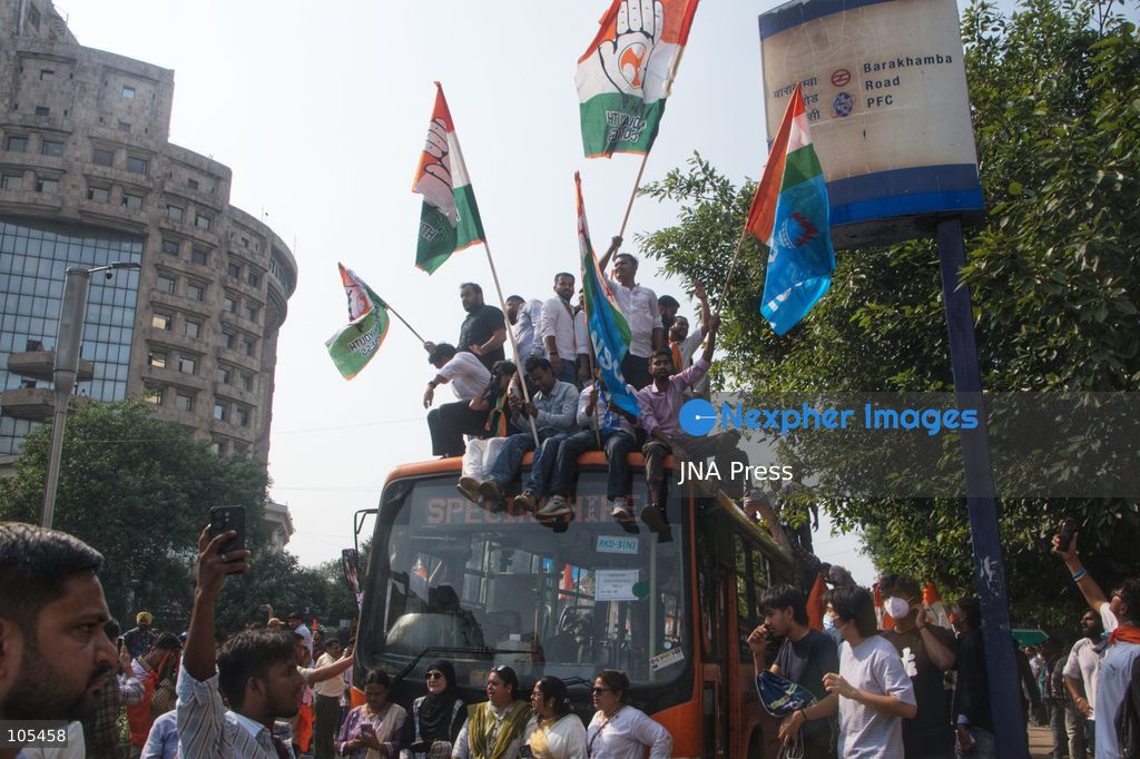 NEW DELHI, INDIA, OCTOBER 12, 2026: Congress party workers and opposition leaders take part in a protest in New Delhi demanding the resignation of Chief Election Commissioner Gyanesh Kumar over alleged electoral irregularities and revisions to voter rolls under the Special Intensive Revision (SIR). Police detain participants during the demonstration amid a heavy security deployment. Photo by Amit Sukula / JNA Press. (Photo by Amit shukla/JNA Press via Nexpher Images)