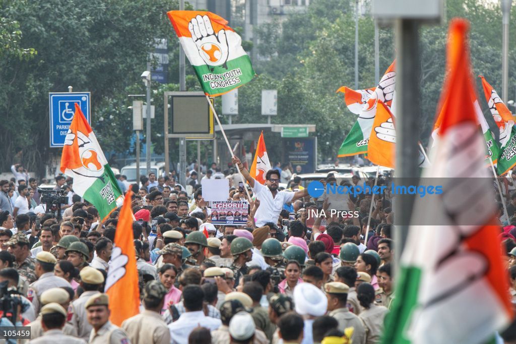 NEW DELHI, INDIA, OCTOBER 12, 2026: Congress party workers and opposition leaders take part in a protest in New Delhi demanding the resignation of Chief Election Commissioner Gyanesh Kumar over alleged electoral irregularities and revisions to voter rolls under the Special Intensive Revision (SIR). Police detain participants during the demonstration amid a heavy security deployment. Photo by Amit Sukula / JNA Press. (Photo by Amit shukla/JNA Press via Nexpher Images)