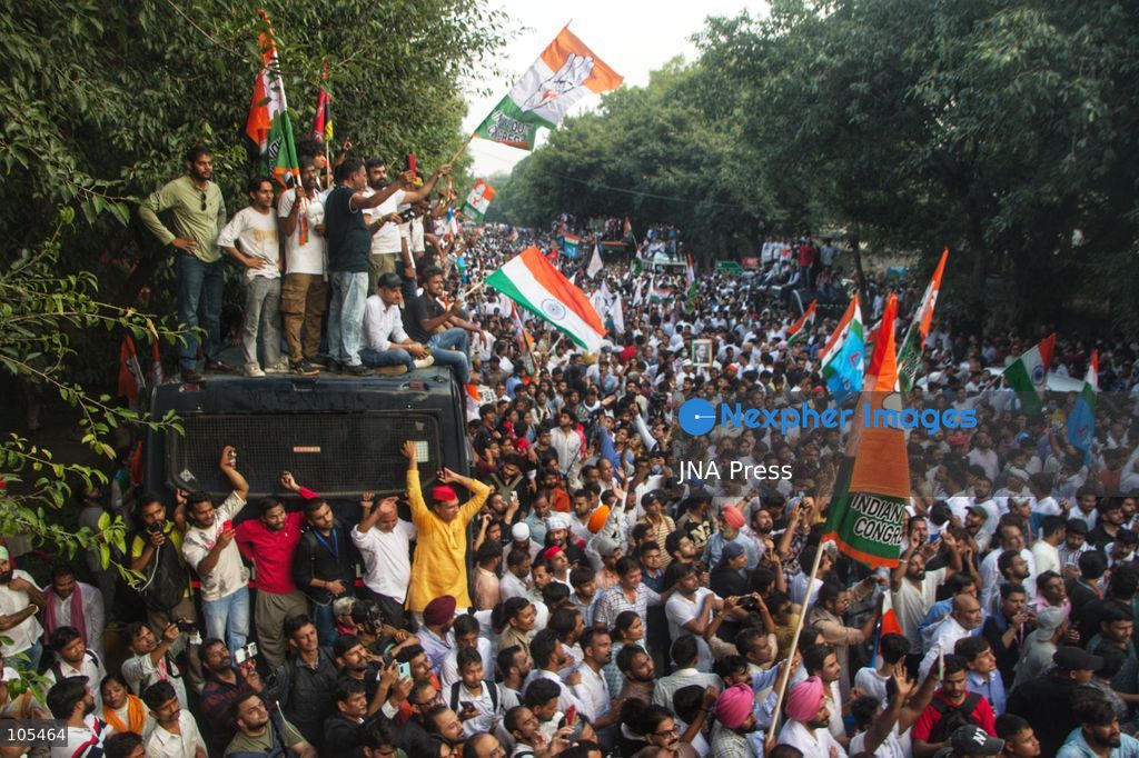 NEW DELHI, INDIA, OCTOBER 12, 2026: Congress party workers and opposition leaders take part in a protest in New Delhi demanding the resignation of Chief Election Commissioner Gyanesh Kumar over alleged electoral irregularities and revisions to voter rolls under the Special Intensive Revision (SIR). Police detain participants during the demonstration amid a heavy security deployment. Photo by Amit Sukula / JNA Press. (Photo by Amit shukla/JNA Press via Nexpher Images)