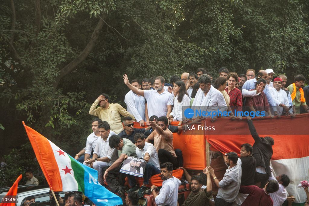 NEW DELHI, INDIA, OCTOBER 12, 2026: Congress party workers and opposition leaders take part in a protest in New Delhi demanding the resignation of Chief Election Commissioner Gyanesh Kumar over alleged electoral irregularities and revisions to voter rolls under the Special Intensive Revision (SIR). Police detain participants during the demonstration amid a heavy security deployment. Photo by Amit Sukula / JNA Press. (Photo by Amit shukla/JNA Press via Nexpher Images)