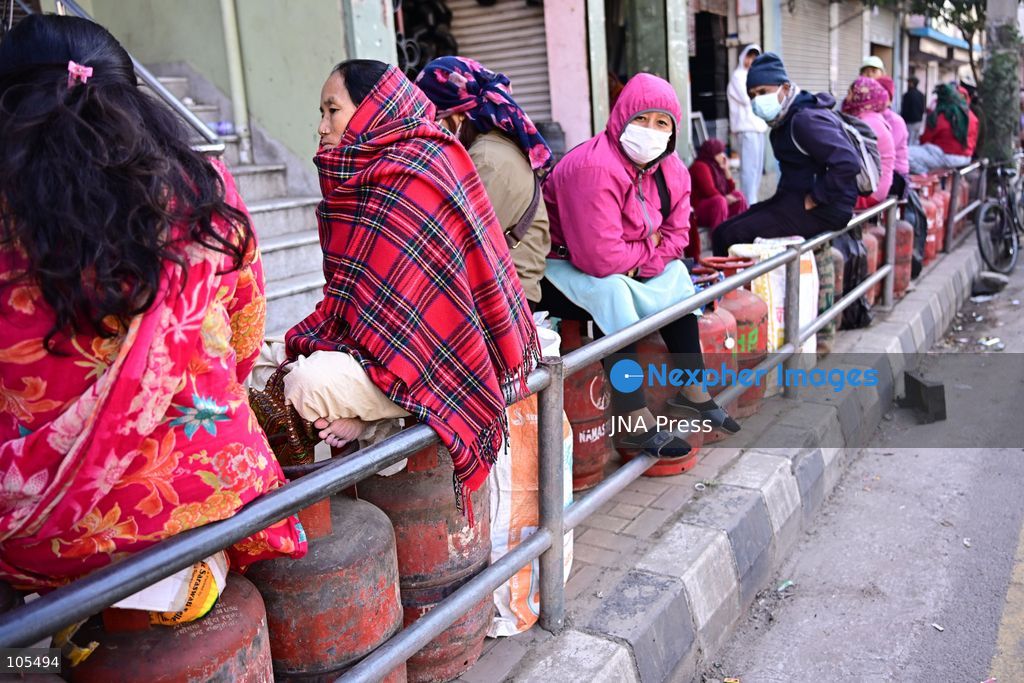 KATHMANDU, NEPAL, OCTOBER 14, 2026: Consumers queue with empty liquefied petroleum gas (LPG) cylinders at a distribution centre in Kathmandu amid a cooking gas shortage during the Dashain festival. Floods and landslides have disrupted transport routes supplying the capital, compounding difficulties in obtaining gas for household cooking and festival preparations. Photo by Safal Prakash Shrestha / JNA Press. (Photo by Safal Prakash Shrestha/JNA Press via Nexpher Images)