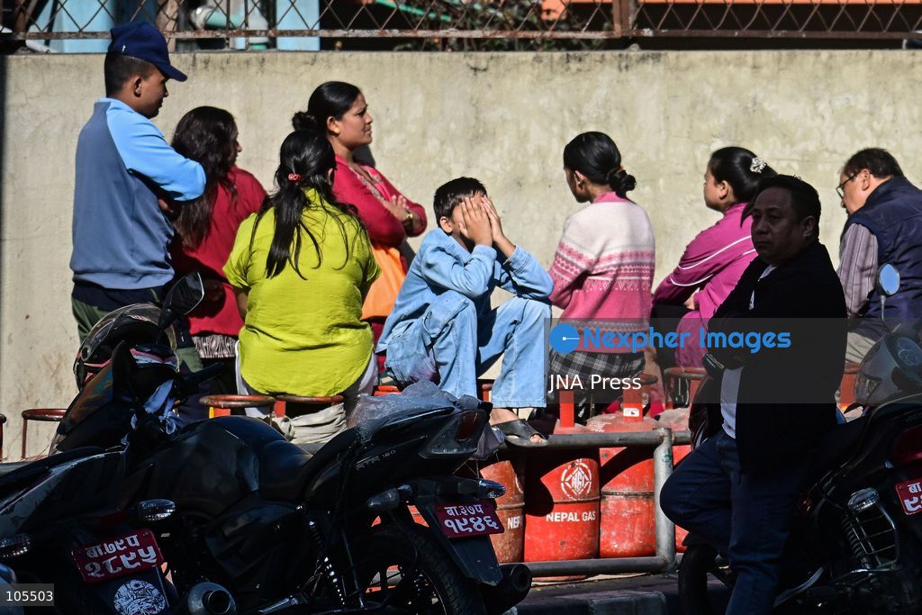 KATHMANDU, NEPAL, OCTOBER 14, 2026: Consumers queue with empty liquefied petroleum gas (LPG) cylinders at a distribution centre in Kathmandu amid a cooking gas shortage during the Dashain festival. Floods and landslides have disrupted transport routes supplying the capital, compounding difficulties in obtaining gas for household cooking and festival preparations. Photo by Safal Prakash Shrestha / JNA Press. (Photo by Safal Prakash Shrestha/JNA Press via Nexpher Images)